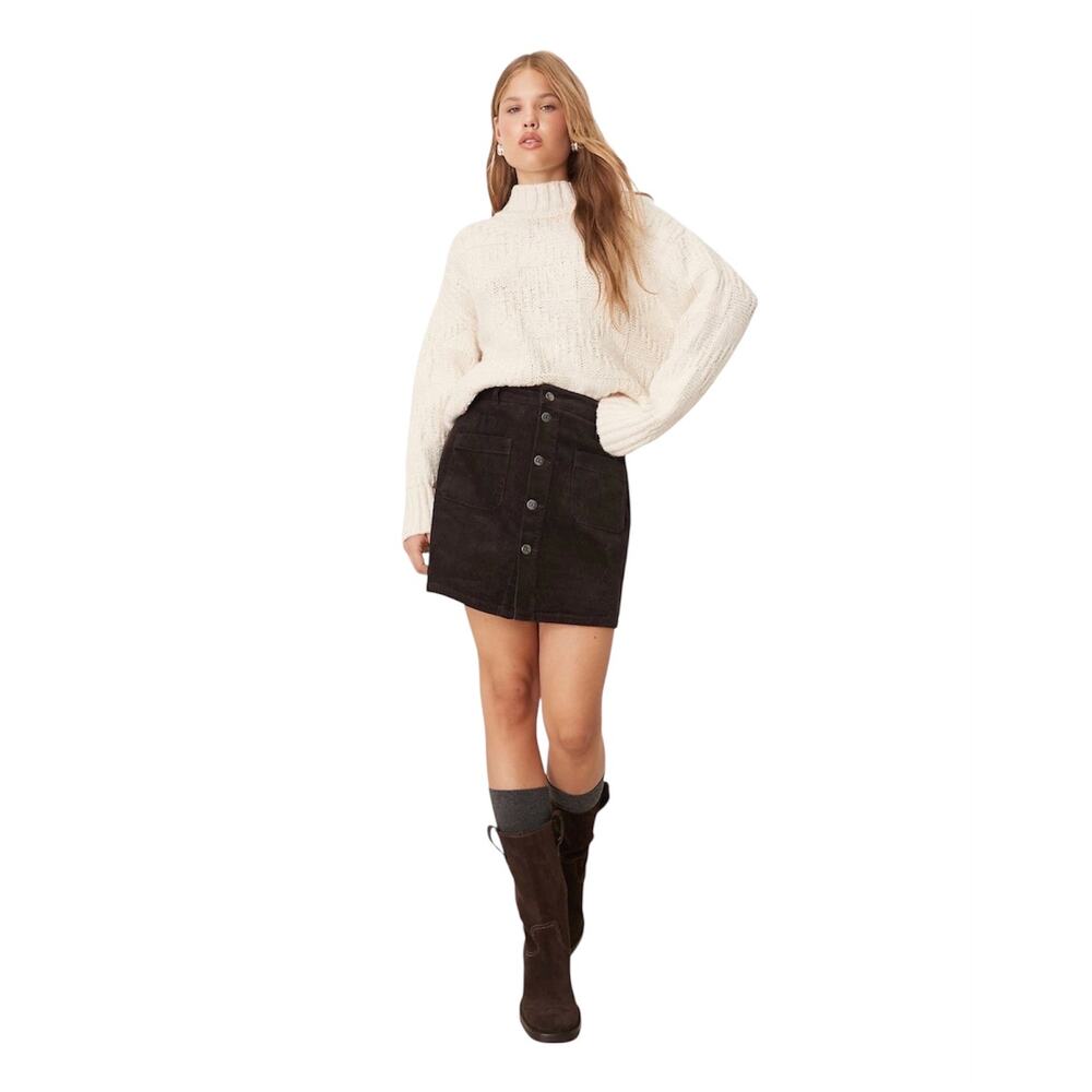 JDY Corduroy Button-up Mini Skirt in Chocolate Brown Size 12 NWT 🐻🤎✨